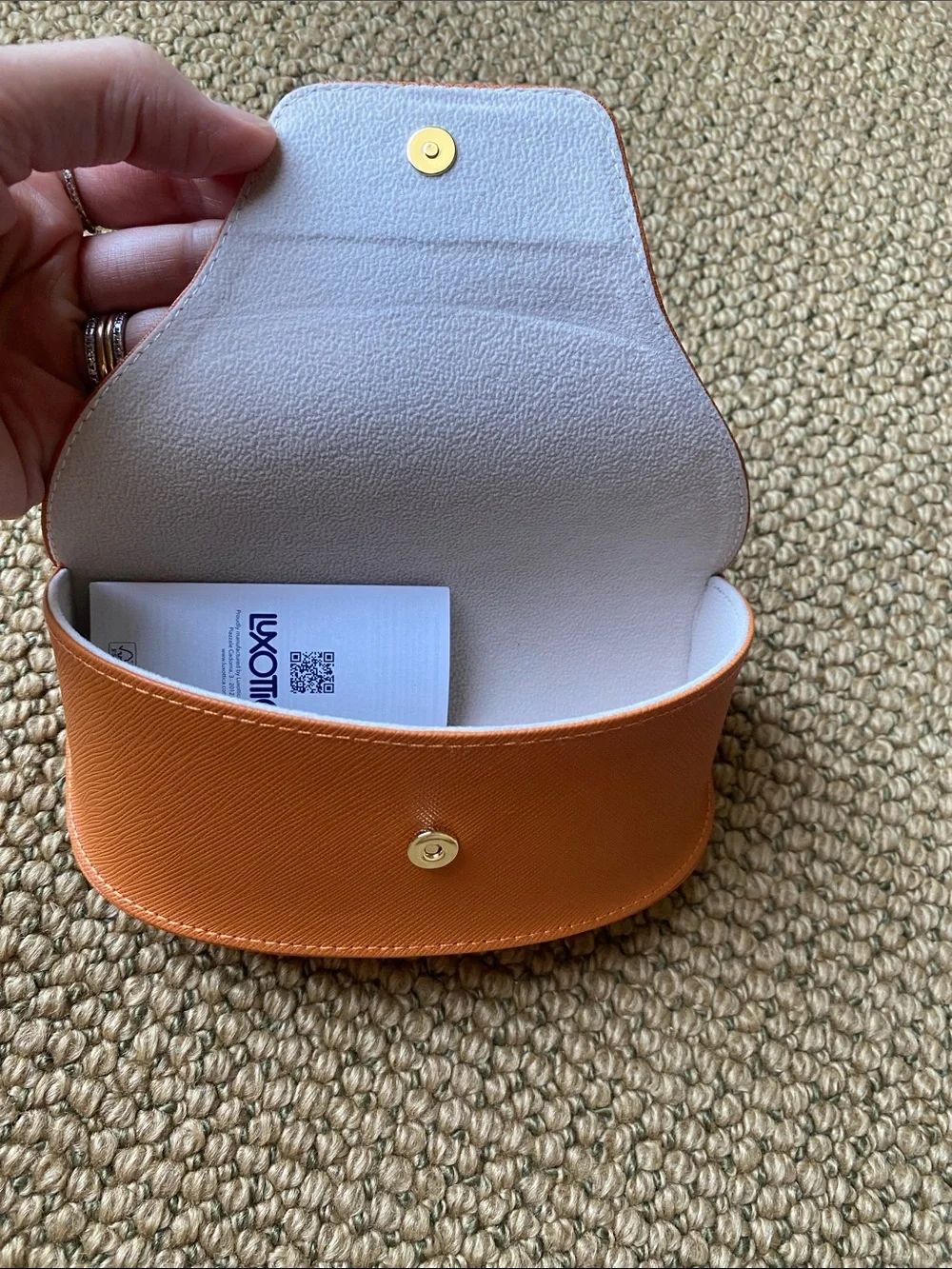 Tory Burch Orange Saffiano Leather Sunglasses Clam Shell Case